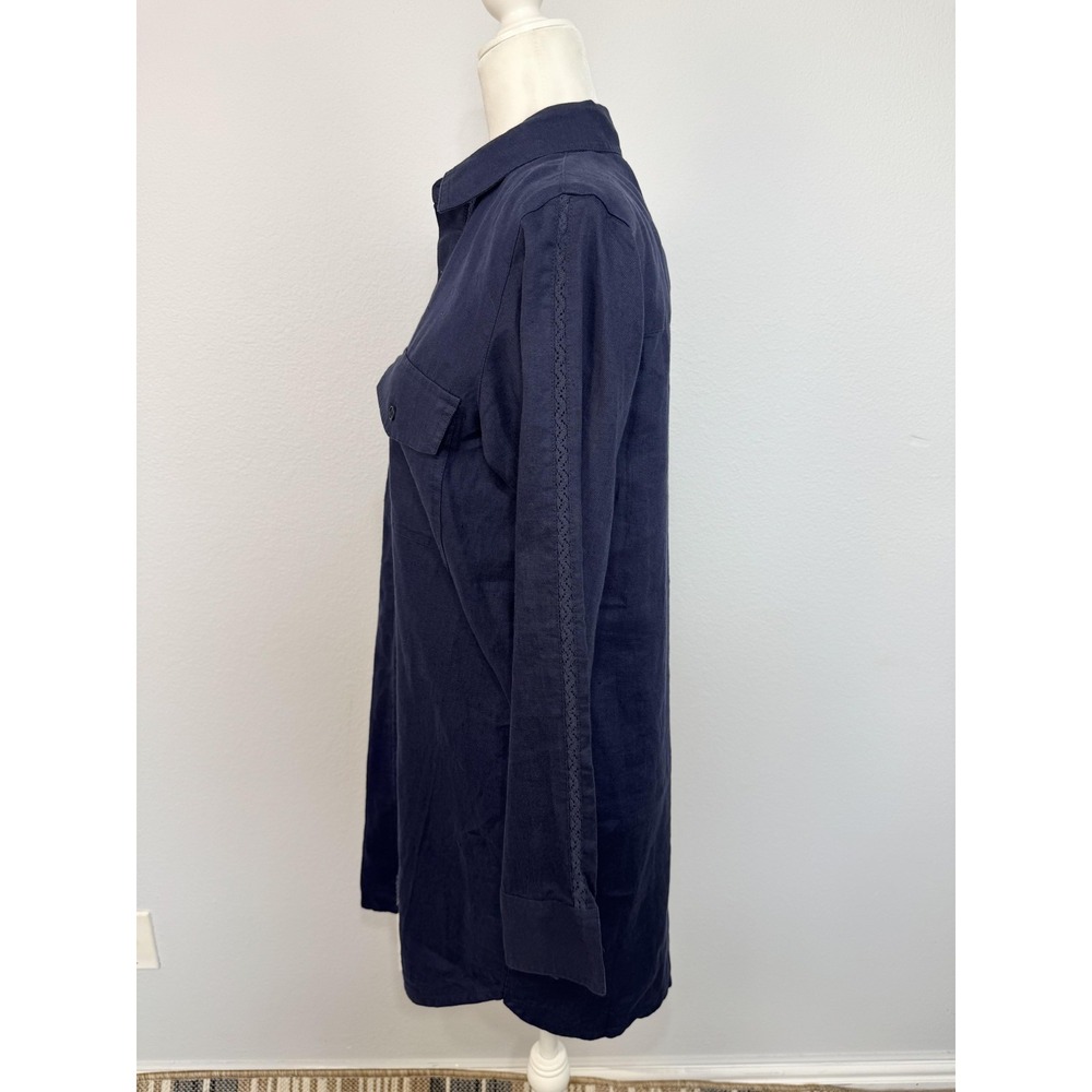 Outerknown Shirt Dress Women's XS Blue Linen Organic Cotton Crochet Long Sleeve - Picture 9 of 16